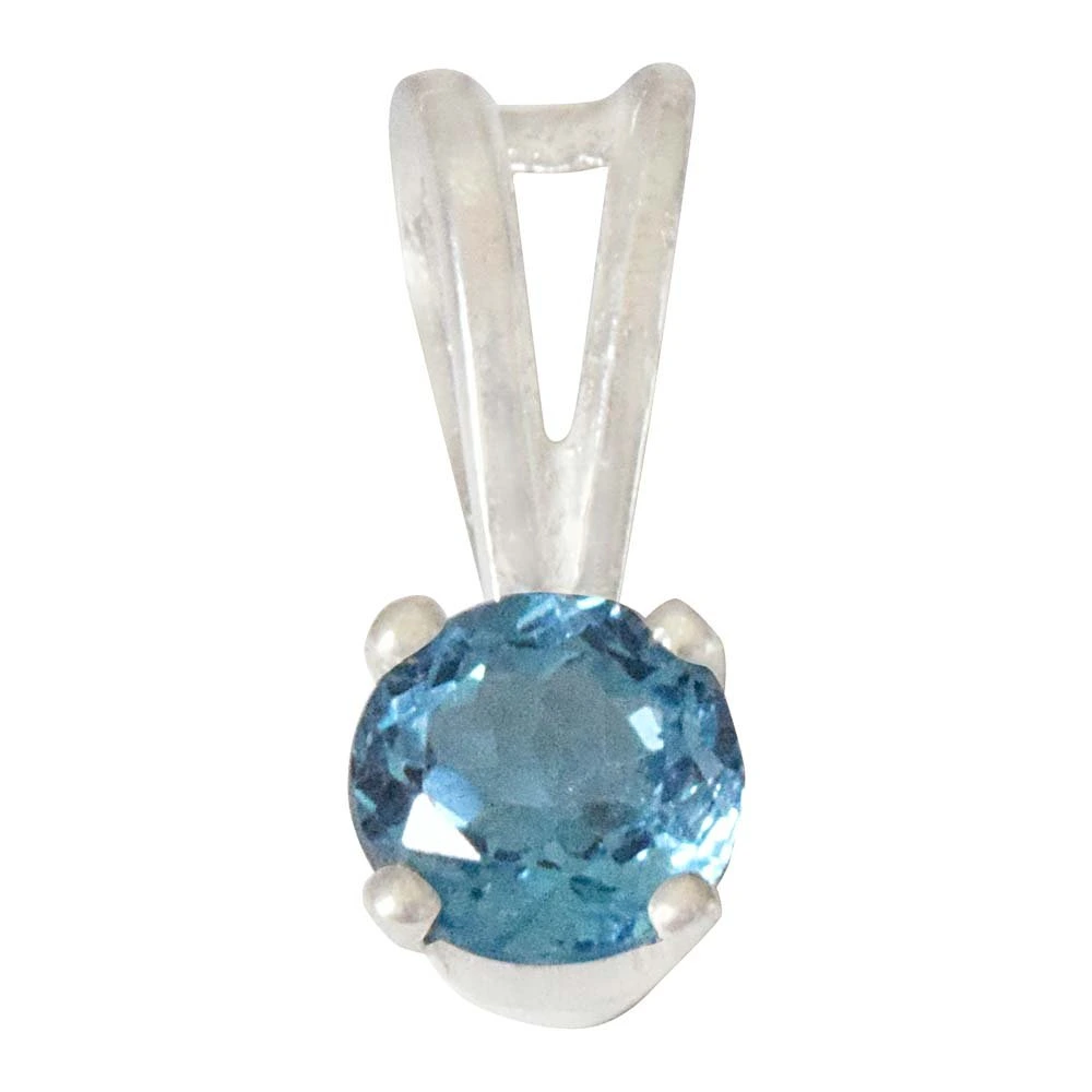 2.50 cts Blue Topaz & Sterling Silver Pendant  with Silver Finished 18 IN Chain (SDS309)