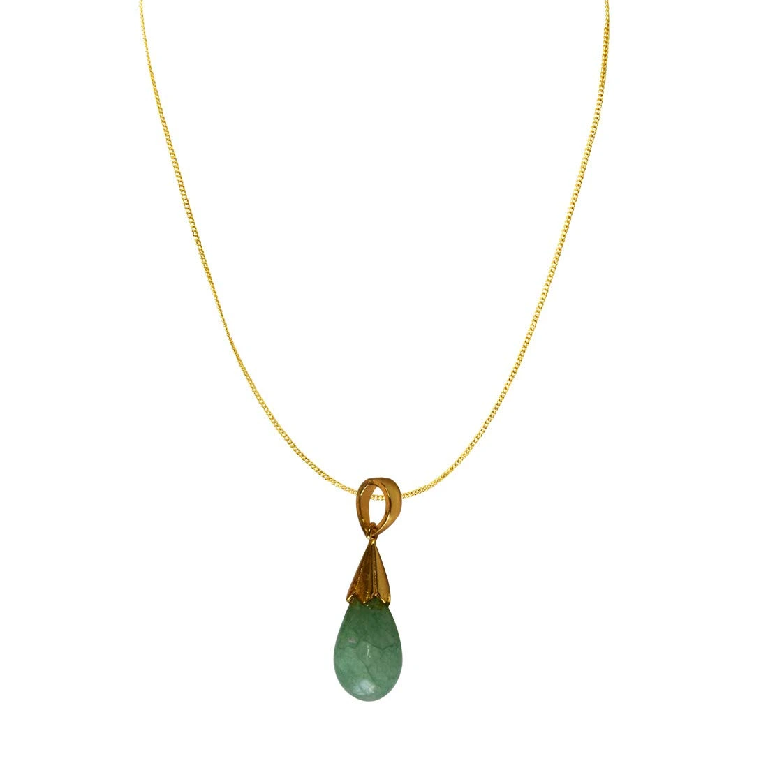 10.09 cts Real Drop Green Onyx Sterling Silver Pendant with Gold Finished Chain for Women (SDS319-10.09cts)