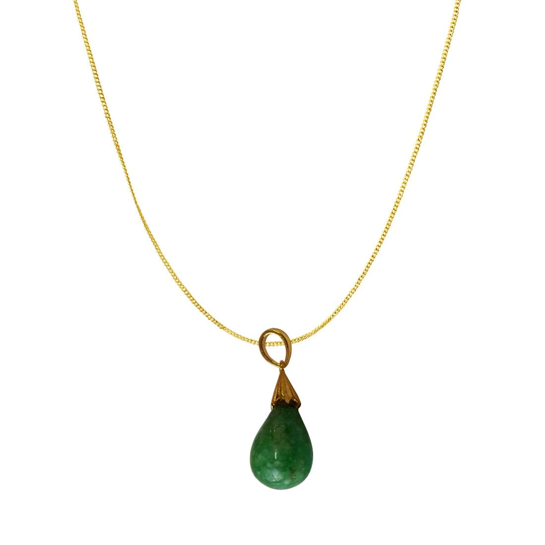13.68 cts Real Drop Green Onyx Sterling Silver Pendant with Gold Finished Chain for Women (SDS319-13.68cts)