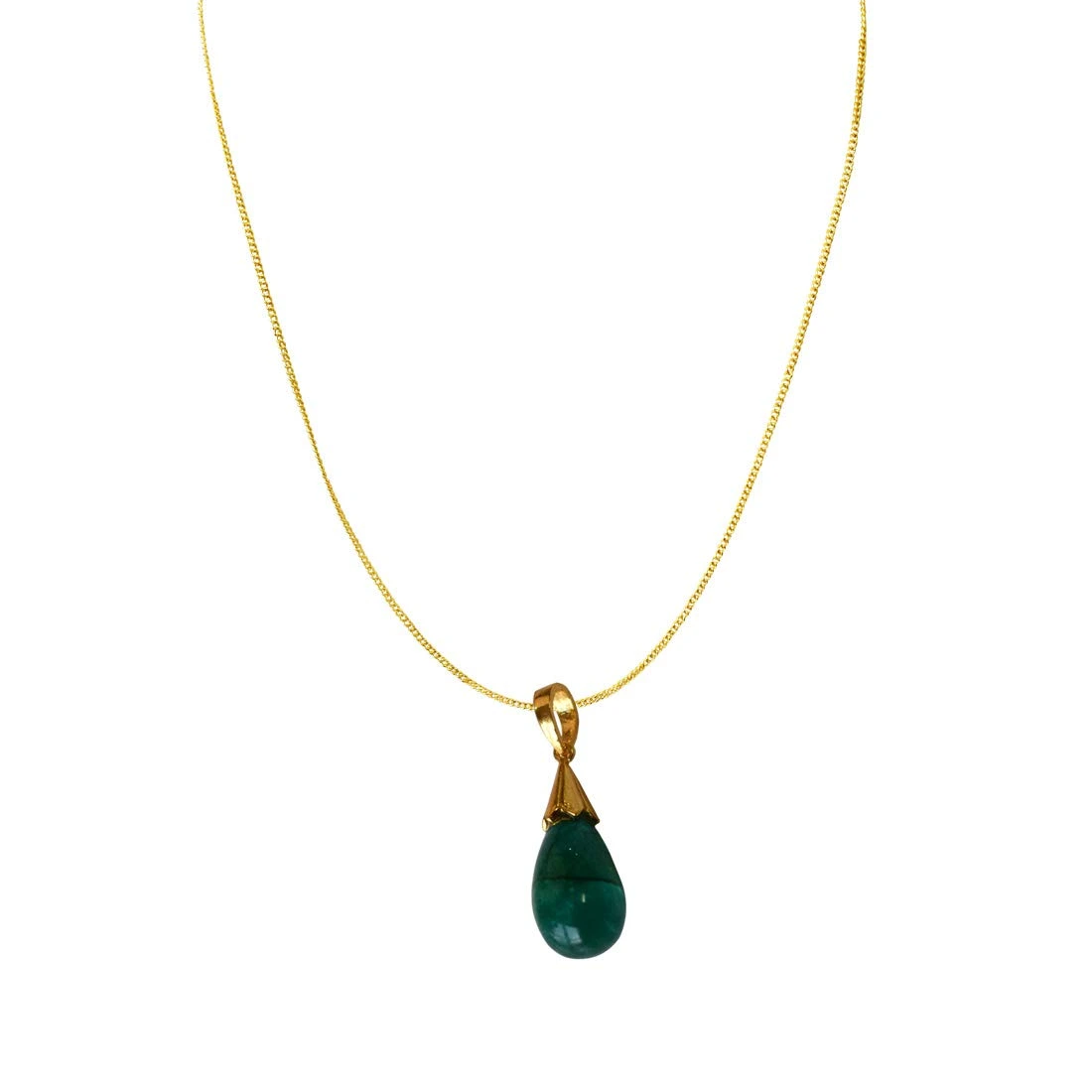 19.30 cts Real Drop Green Onyx Sterling Silver Pendant with Gold Finished Chain for Women (SDS319-19.38cts)