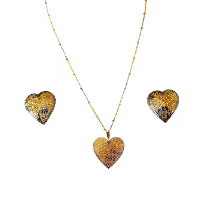 Heart Shaped Gold & Silver Plated Pendant Chain with Earrings (SDS320)