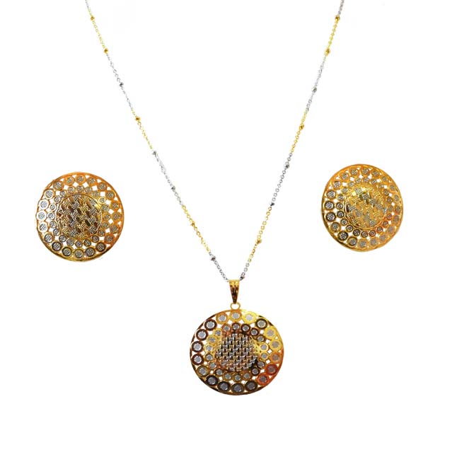 Round Shaped Gold & Silver Plated Pendant Chain with Earrings (SDS321)