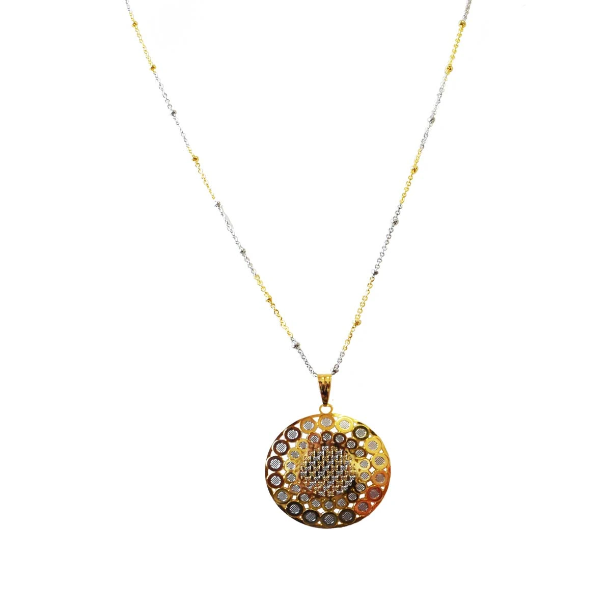 Round Shaped Gold & Silver Plated Pendant Chain with Earrings (SDS321)