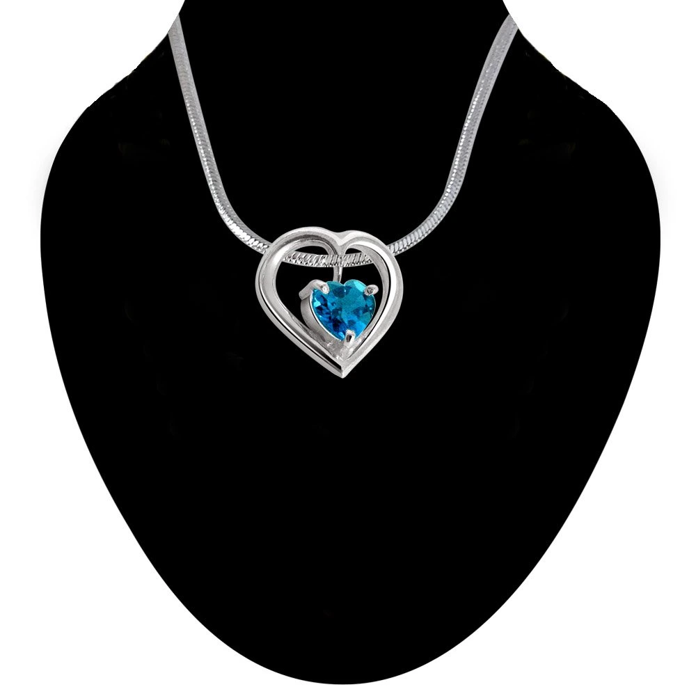 Topaz Temptation - Heart Shaped Blue Topaz & Sterling Silver Pendant for Girls (SDS43)