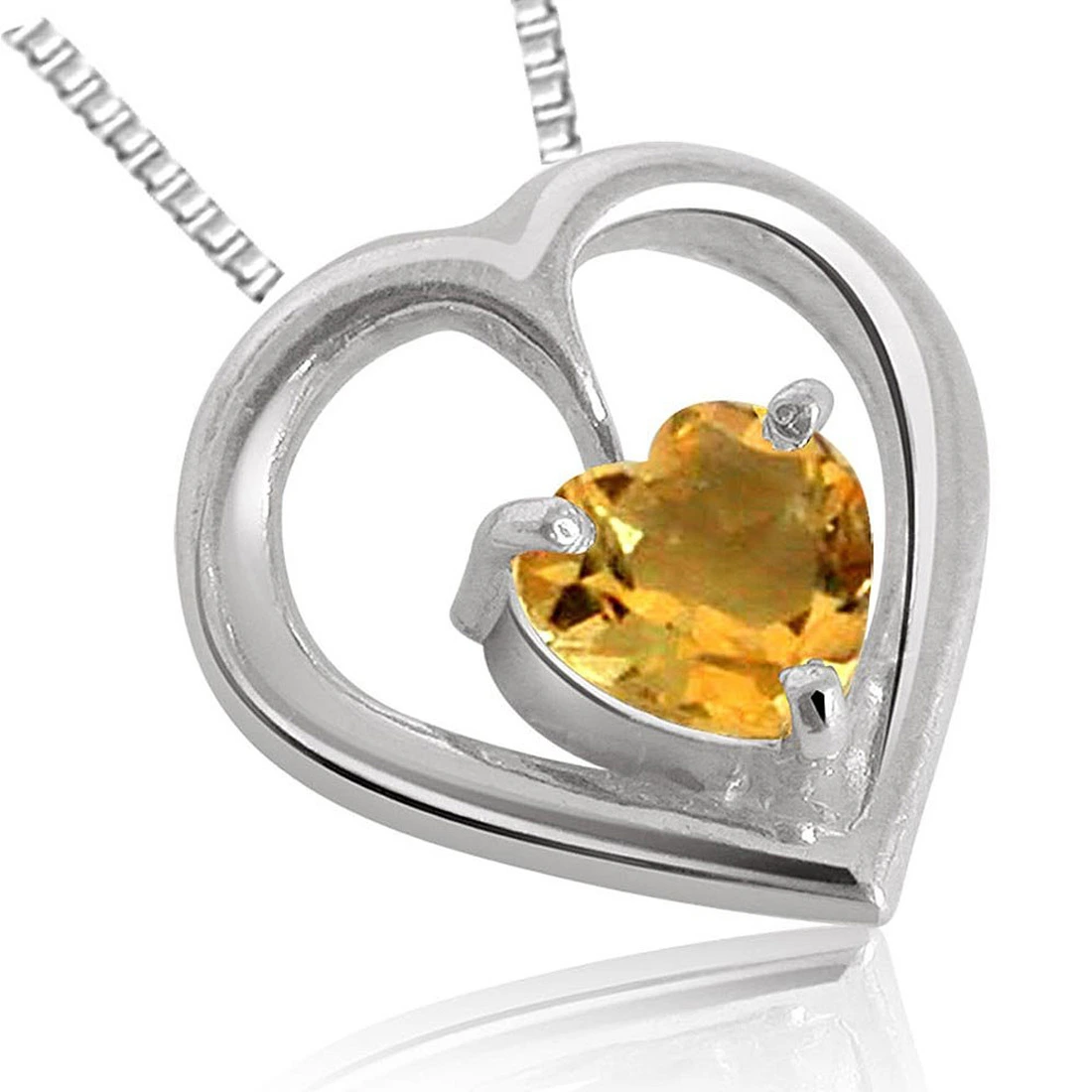 Heart Shape Golden Topaz & Sterling Silver Pendant with Silver finished Chains for Girls (SDS47)