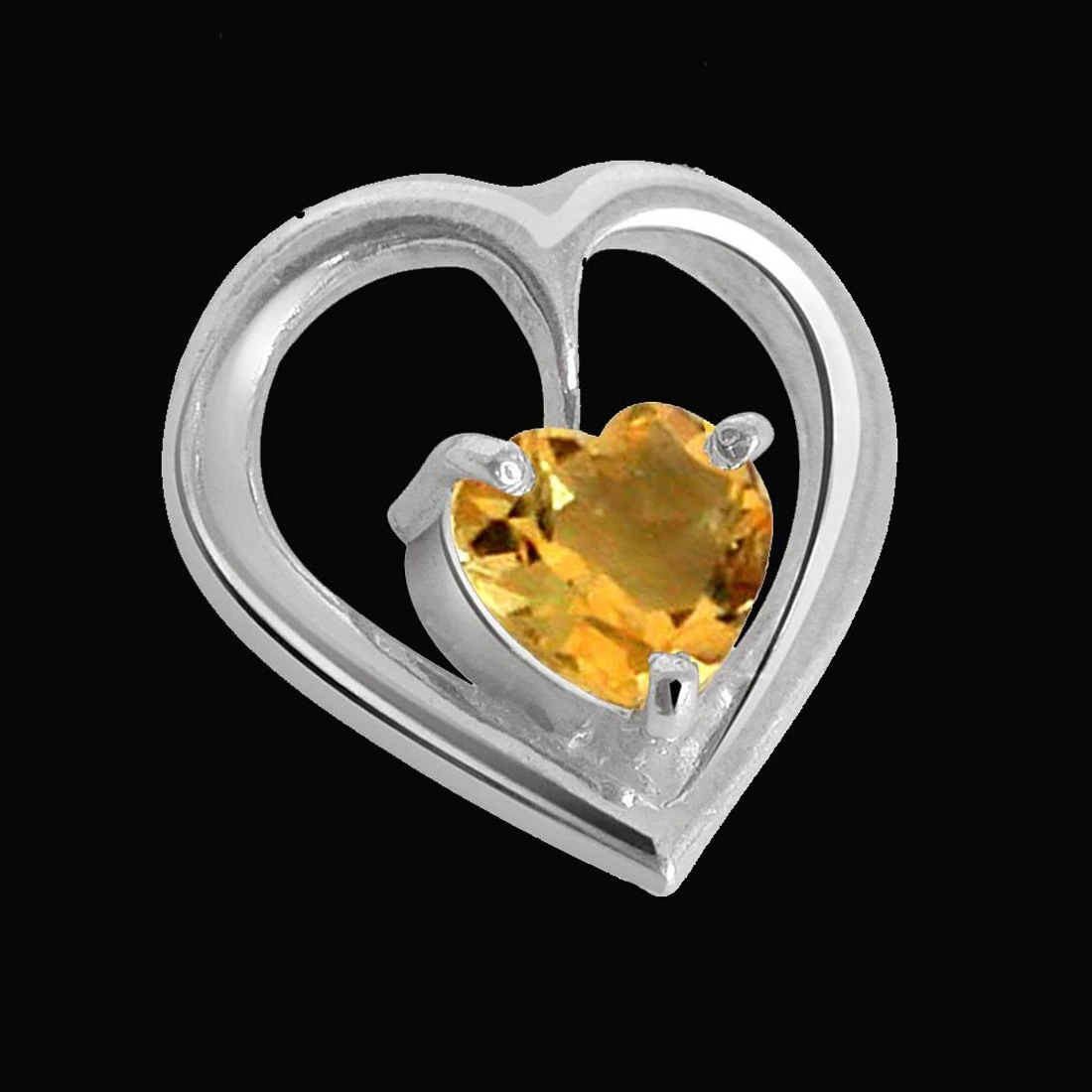 Heart Shape Golden Topaz & Sterling Silver Pendant with Silver finished Chains for Girls (SDS47)