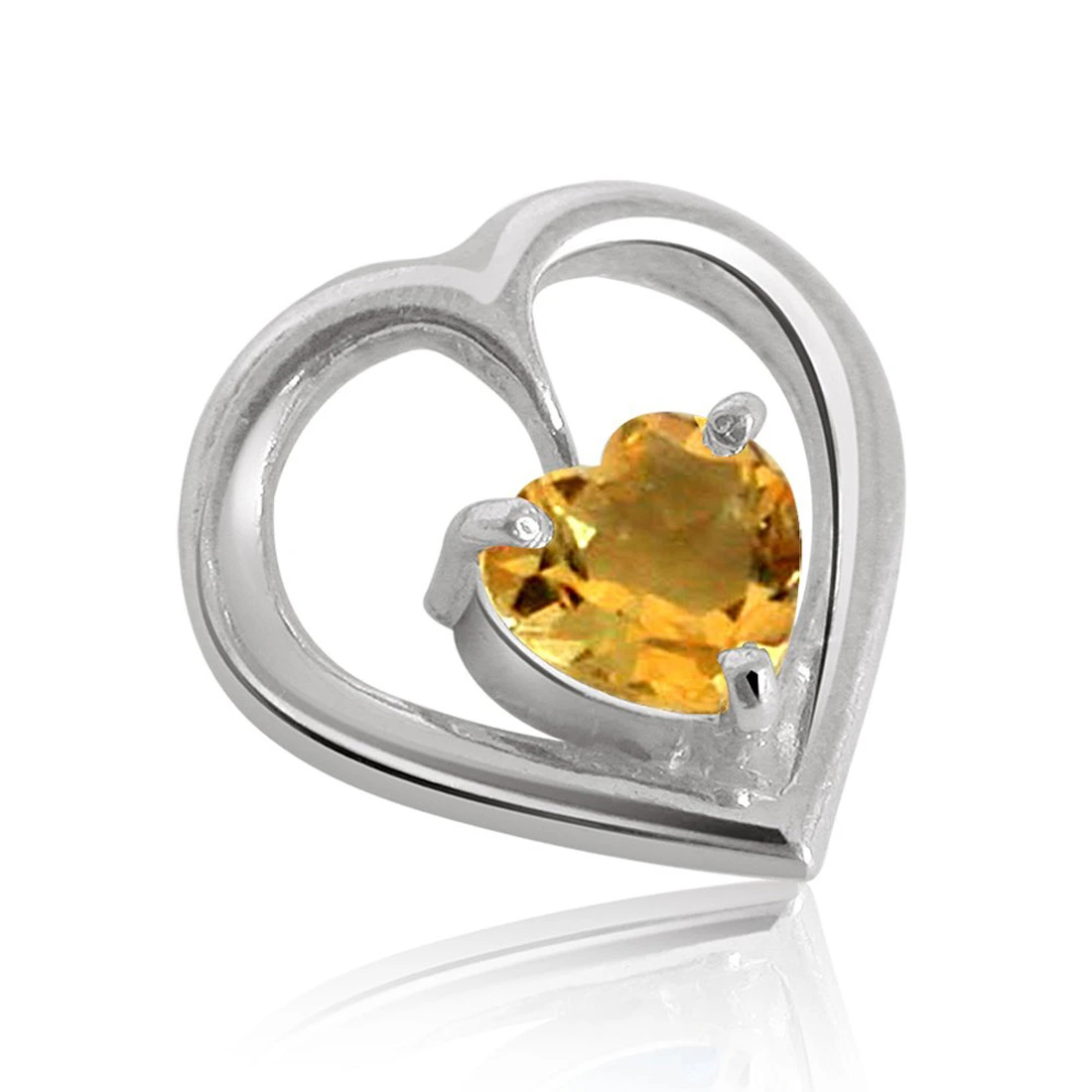 Heart Shape Golden Topaz & Sterling Silver Pendant with Silver finished Chains for Girls (SDS47)