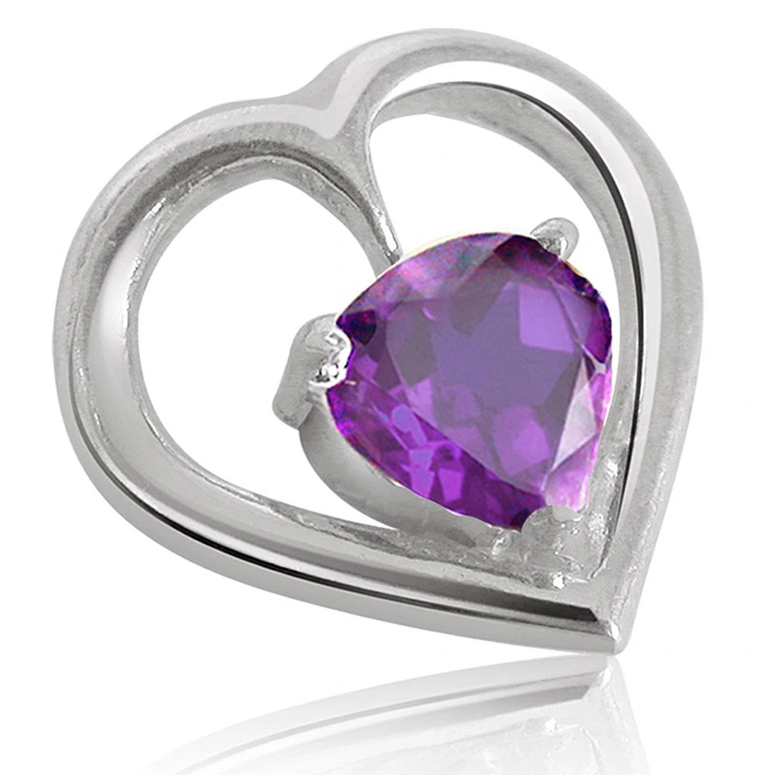 Heart Shape Purple Amethyst & Sterling Silver Pendant for Girls (SDS48)