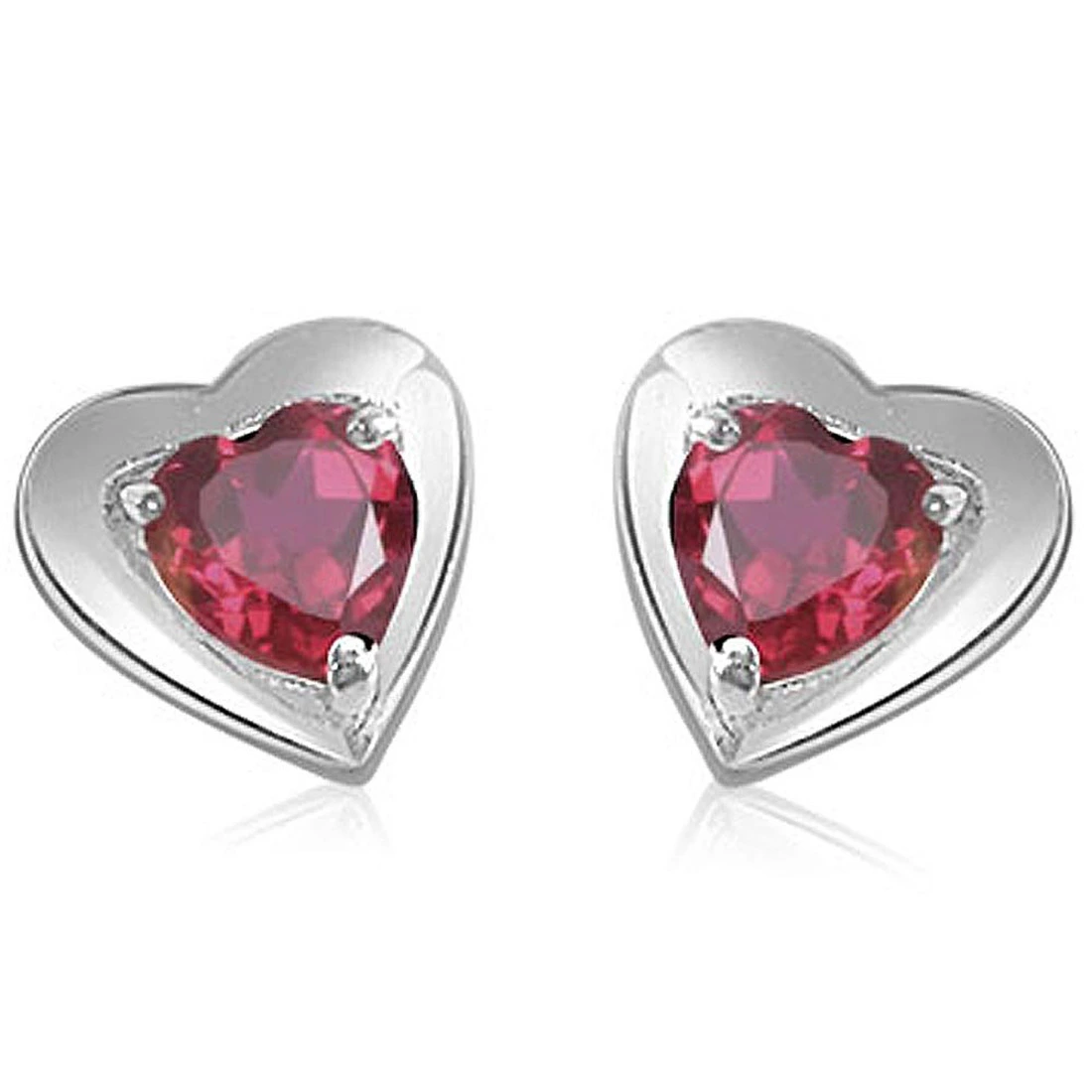 Heart Shaped Red Garnet & Sterling Silver Earrings for Women (SDS49)