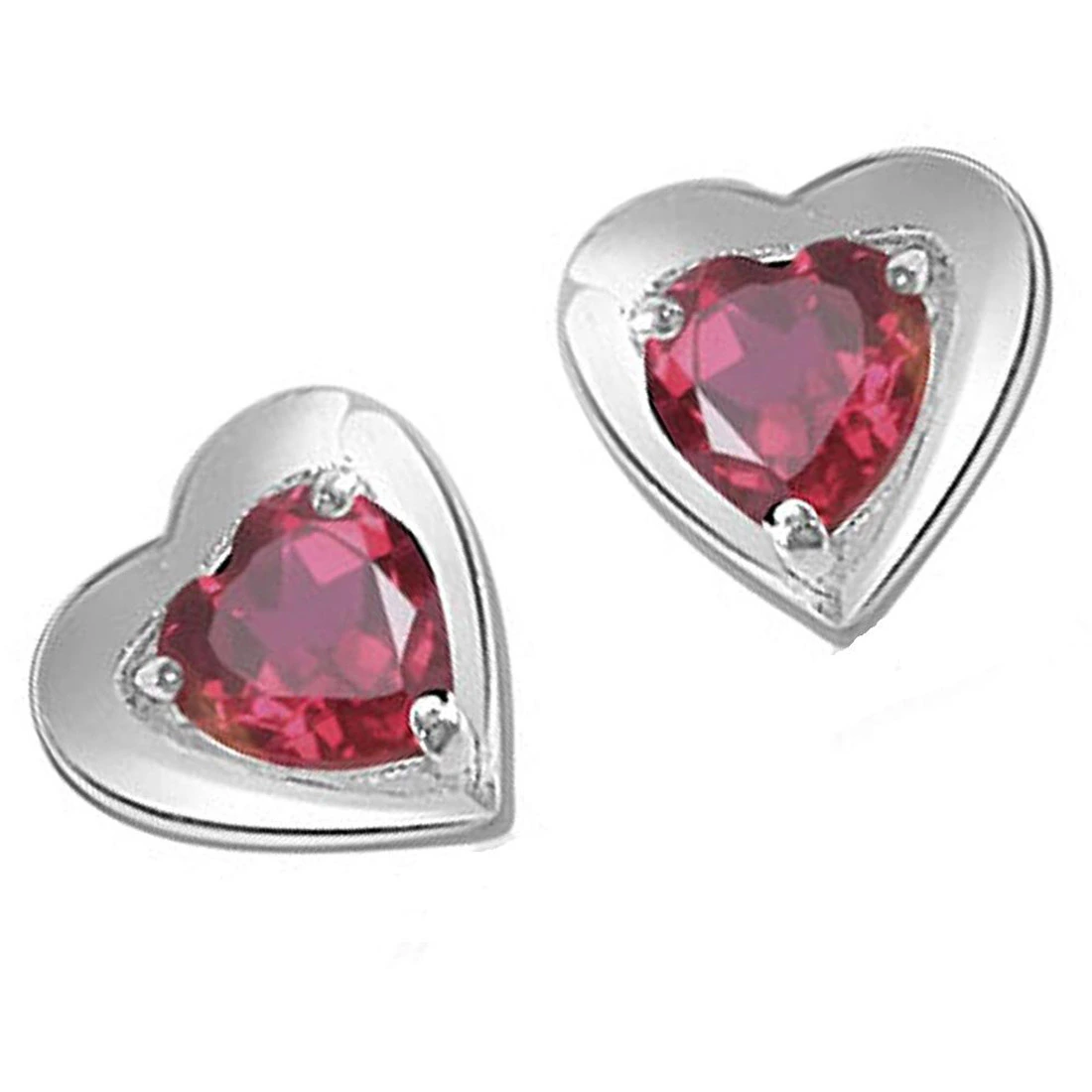 Heart Shaped Red Garnet & Sterling Silver Earrings for Women (SDS49)