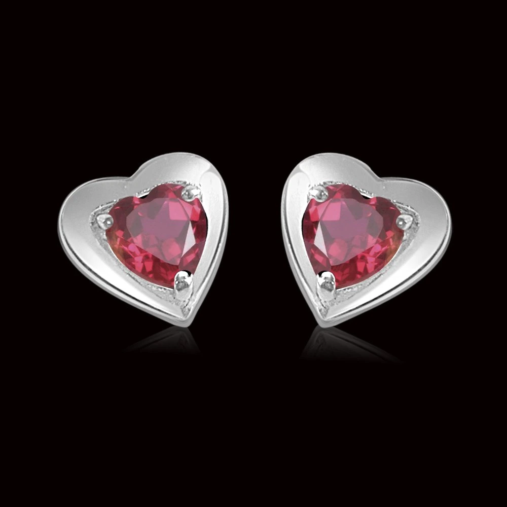 Heart Shaped Red Garnet & Sterling Silver Earrings for Women (SDS49)