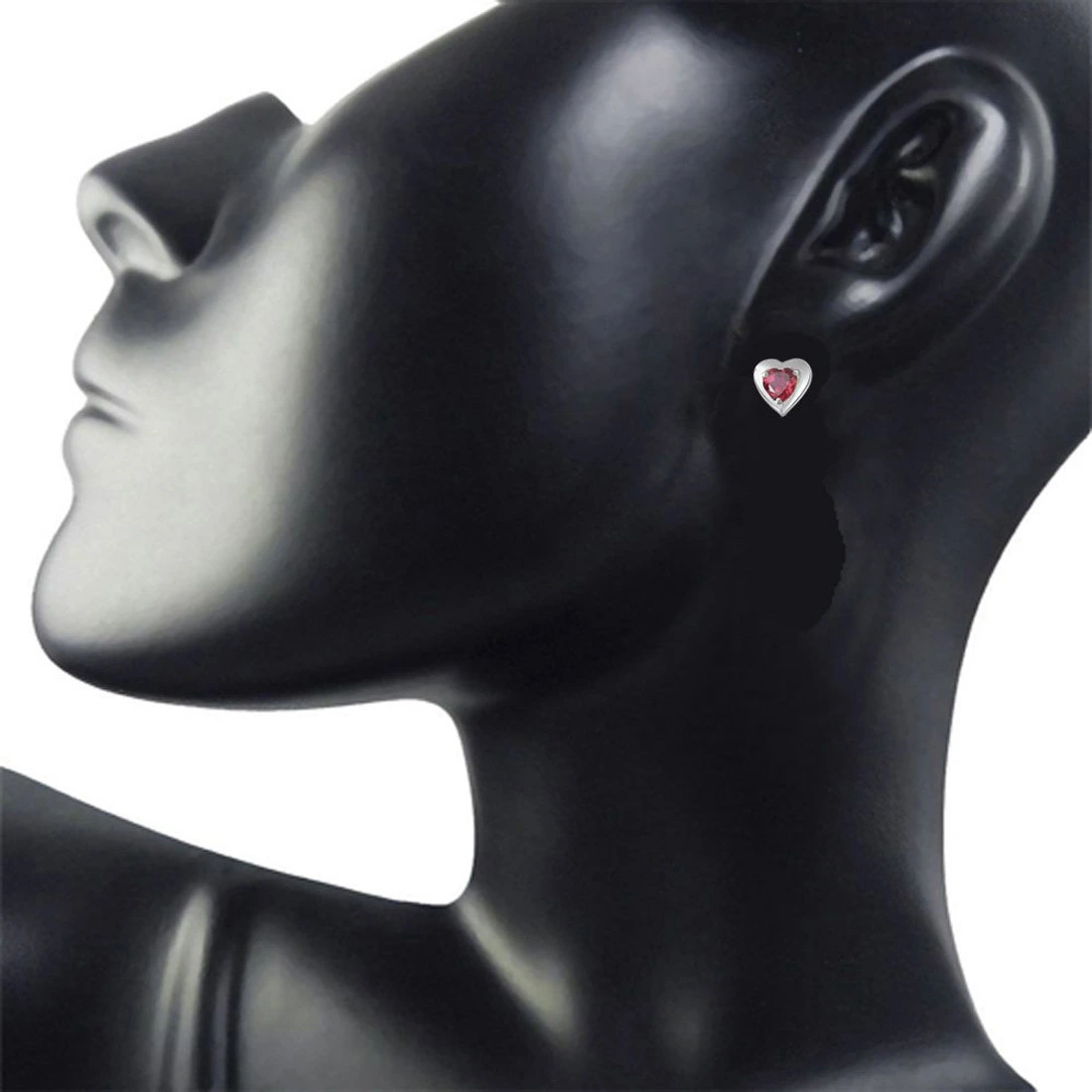Heart Shaped Red Garnet & Sterling Silver Earrings for Women (SDS49)