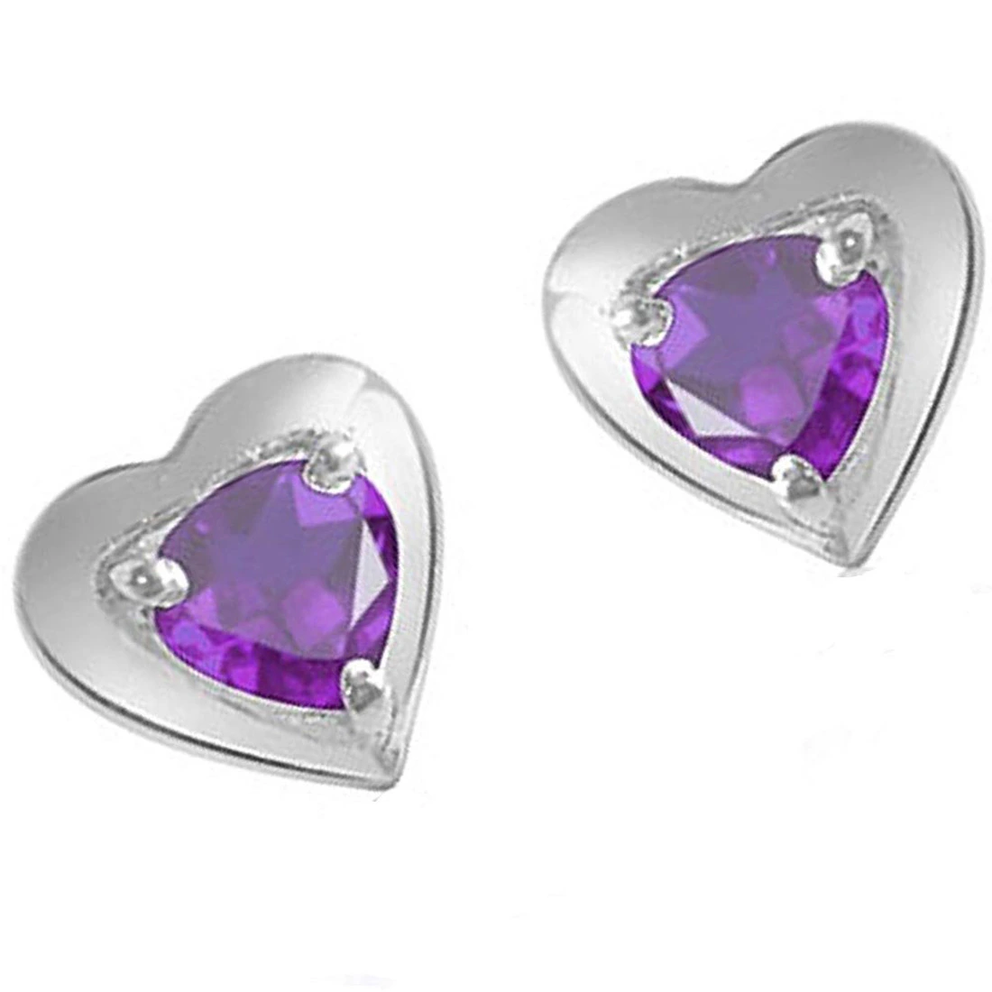 Loving You - Heart Shaped Purple Amethyst & Sterling Silver Earrings for Women (SDS50)