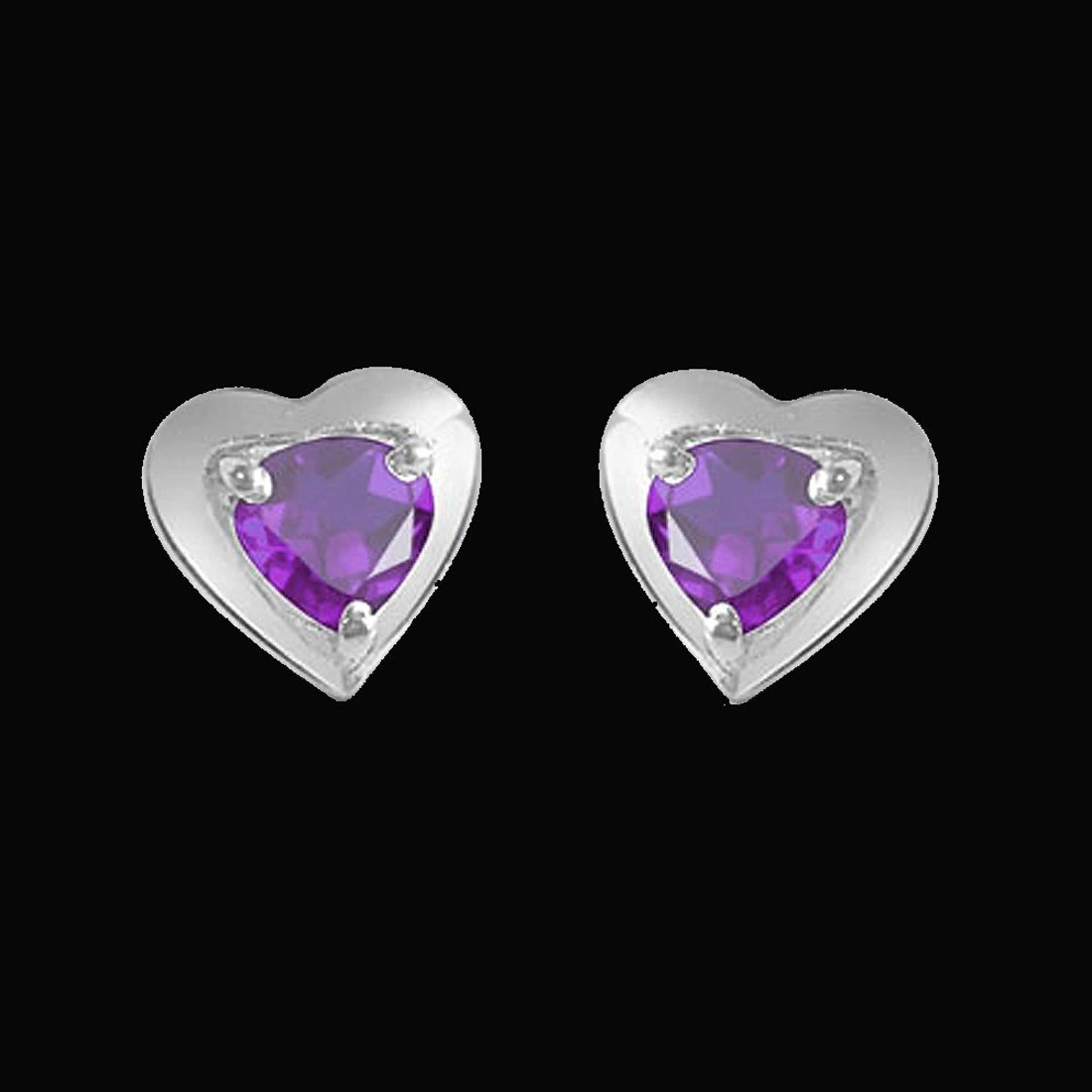 Loving You - Heart Shaped Purple Amethyst & Sterling Silver Earrings for Women (SDS50)