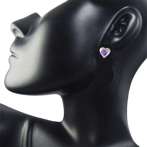 Loving You - Heart Shaped Purple Amethyst & Sterling Silver Earrings for Women (SDS50)