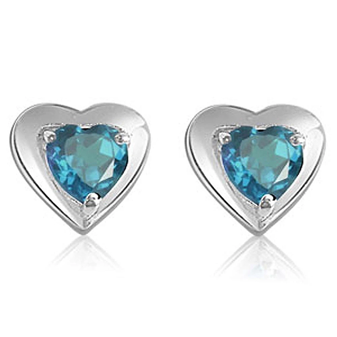 Blue Bling - Heart Shaped Blue Topaz & Sterling Silver Earrings for Women (SDS51)