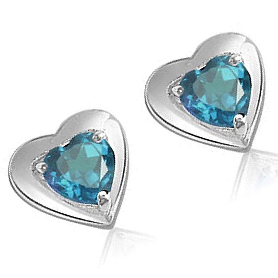 Blue Bling - Heart Shaped Blue Topaz & Sterling Silver Earrings for Women (SDS51)