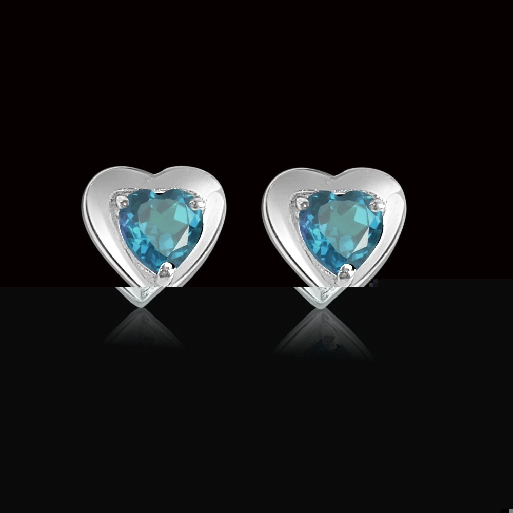 Blue Bling - Heart Shaped Blue Topaz & Sterling Silver Earrings for Women (SDS51)