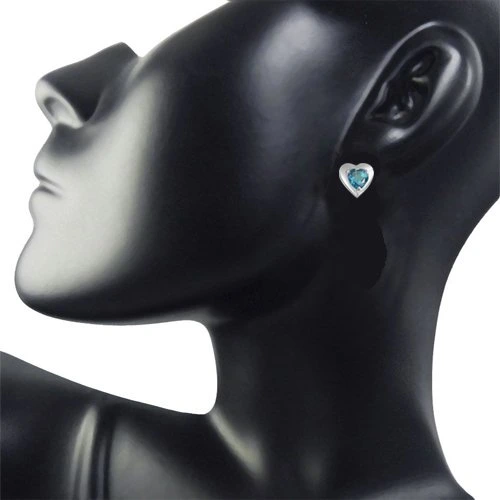 Blue Bling - Heart Shaped Blue Topaz & Sterling Silver Earrings for Women (SDS51)