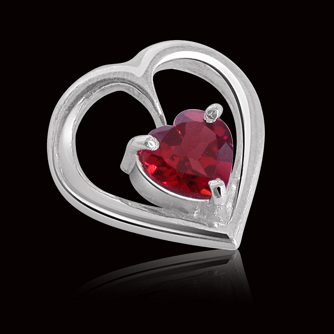 Promise a Heart - Heart Shape Red Garnet & Sterling Silver Pendant for Girls (SDS52)