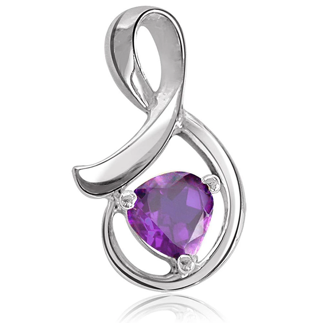 Heart Shaped Amethyst & Sterling Silver Pendant for Girls (SDS67)