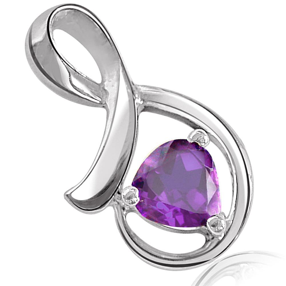 Heart Shaped Amethyst & Sterling Silver Pendant for Girls (SDS67)