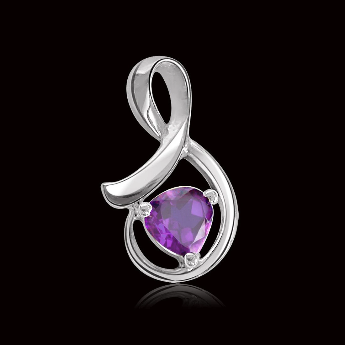 Heart Shaped Amethyst & Sterling Silver Pendant for Girls (SDS67)