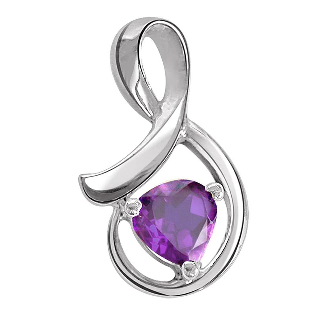 Heart Shaped Amethyst & Sterling Silver Pendant for Girls (SDS67)