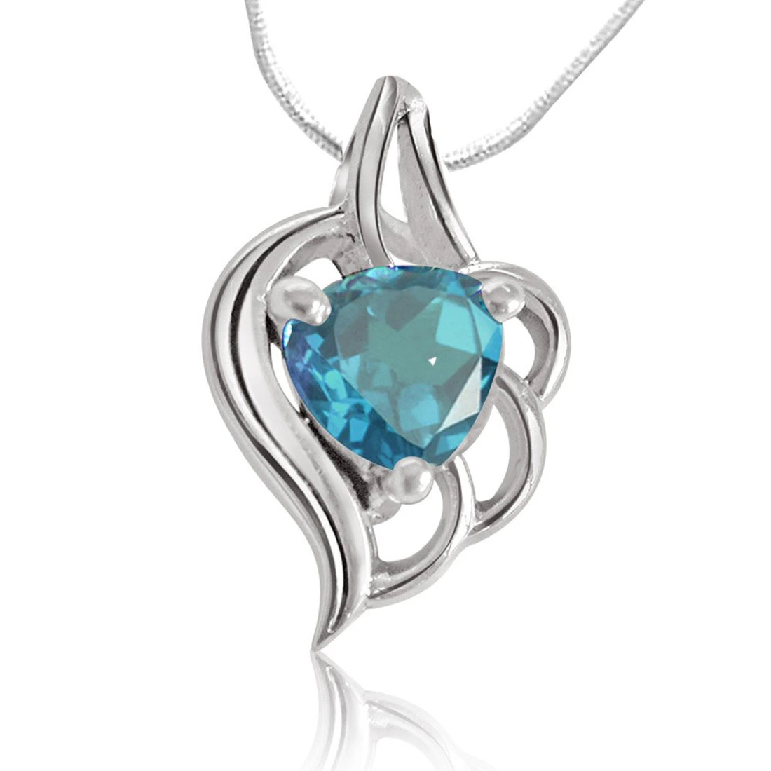 Heart Shape Blue Topaz & Sterling Silver Pendant with Silver Finished chain for Girls (SDS68)