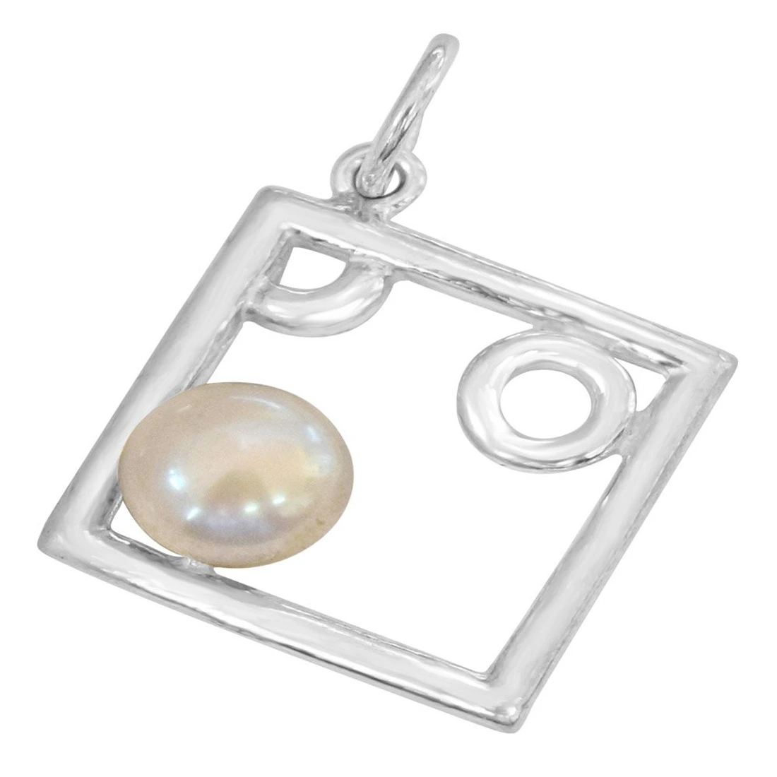 Pearl Delight - Square Shaped Real Pearl and Sterling Silver Pendant with Silver Finished Chain for Girls (SDS79)