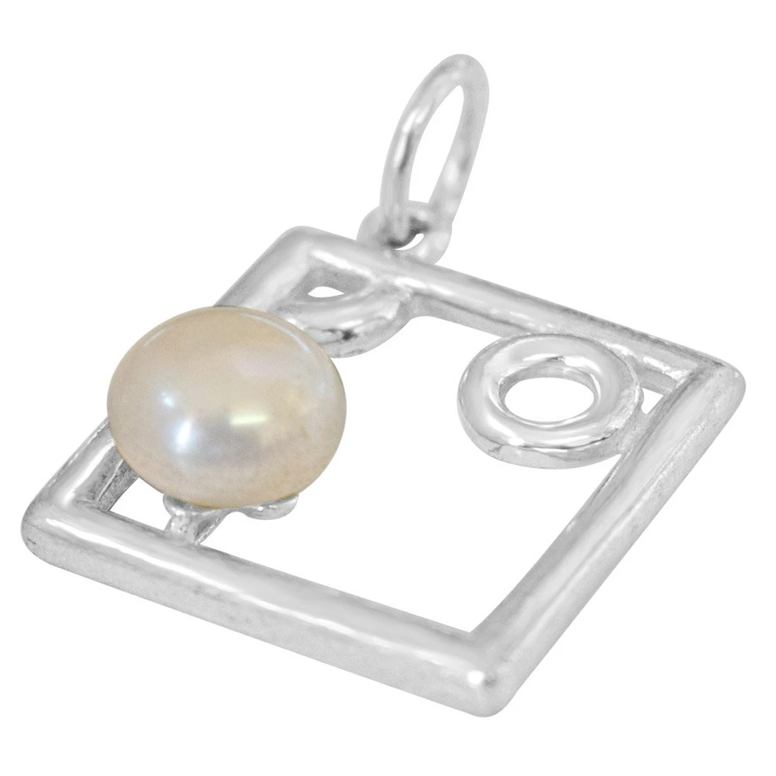 Pearl Delight - Square Shaped Real Pearl and Sterling Silver Pendant with Silver Finished Chain for Girls (SDS79)