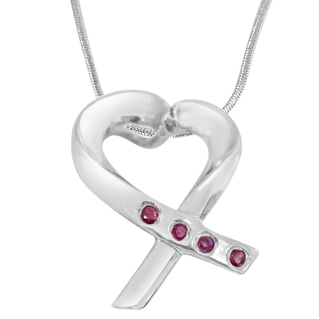 Romantic Ruby - Heart Shaped Real Red Ruby and Sterling Silver Pendant with Silver Finished Chain for Girls (SDS80)