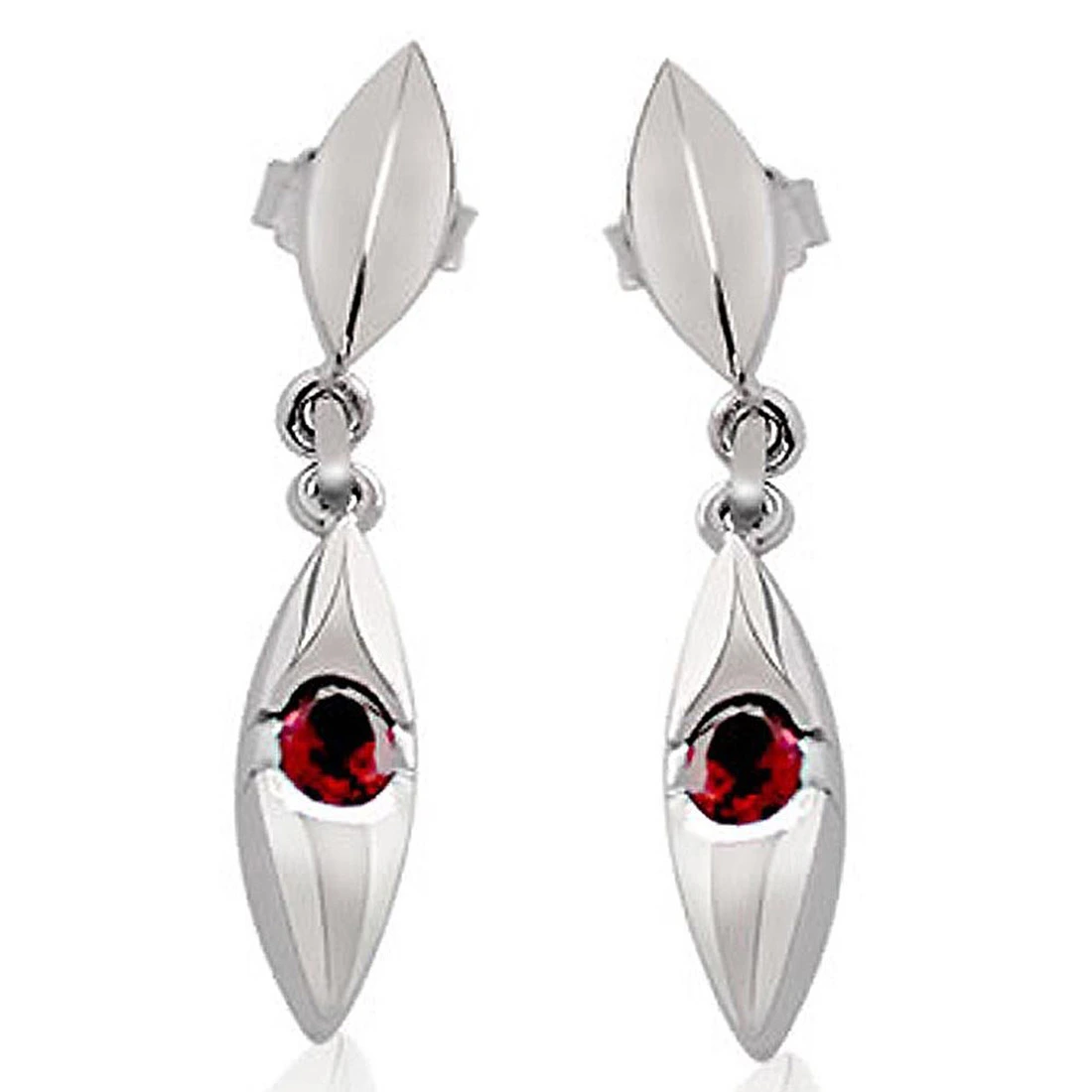 Adoration - Oval Shaped Red Garnet & Sterling Silver Hanging Earrings for Women (SDS85)