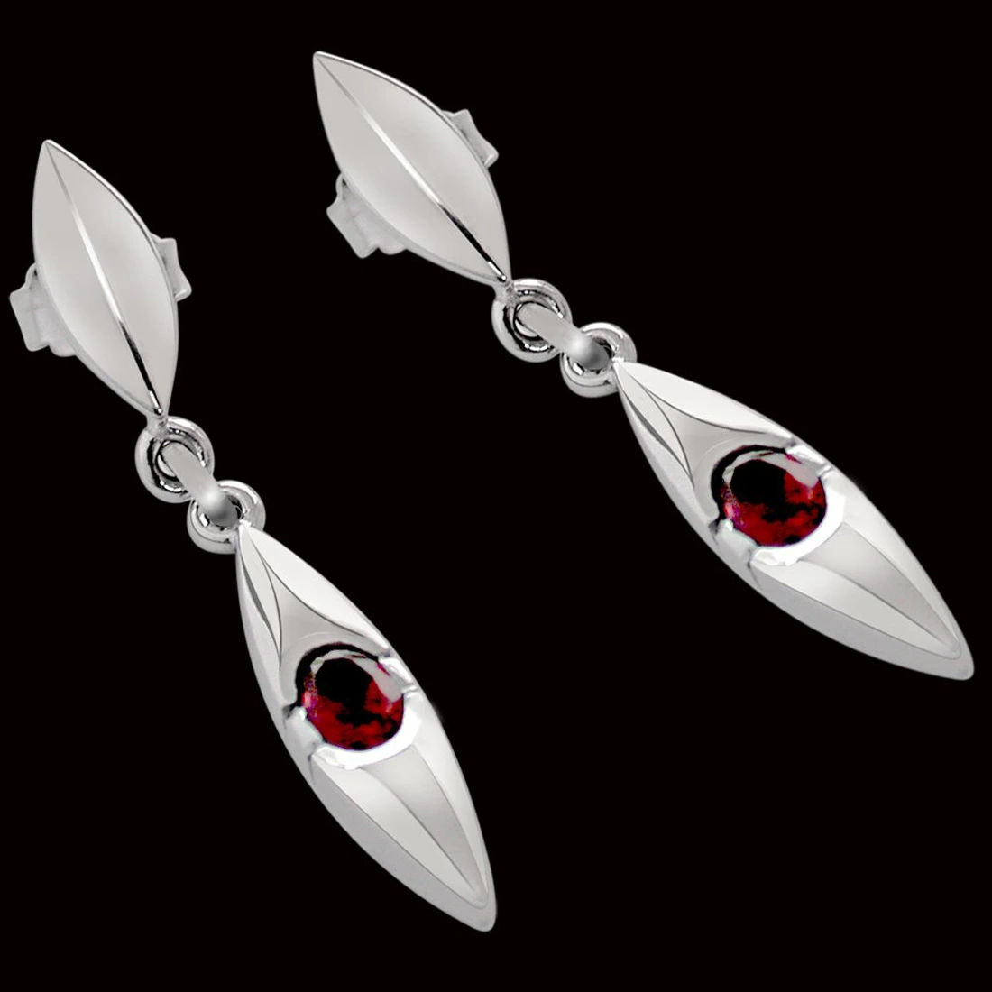 Adoration - Oval Shaped Red Garnet & Sterling Silver hanging Earrings for Women (SDS85)