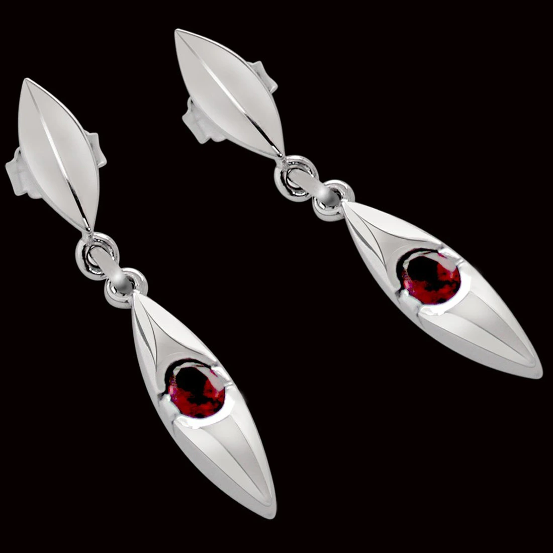 Adoration - Oval Shaped Red Garnet & Sterling Silver Hanging Earrings for Women (SDS85)