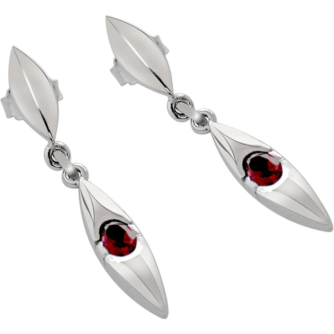 Adoration - Oval Shaped Red Garnet & Sterling Silver hanging Earrings for Women (SDS85)