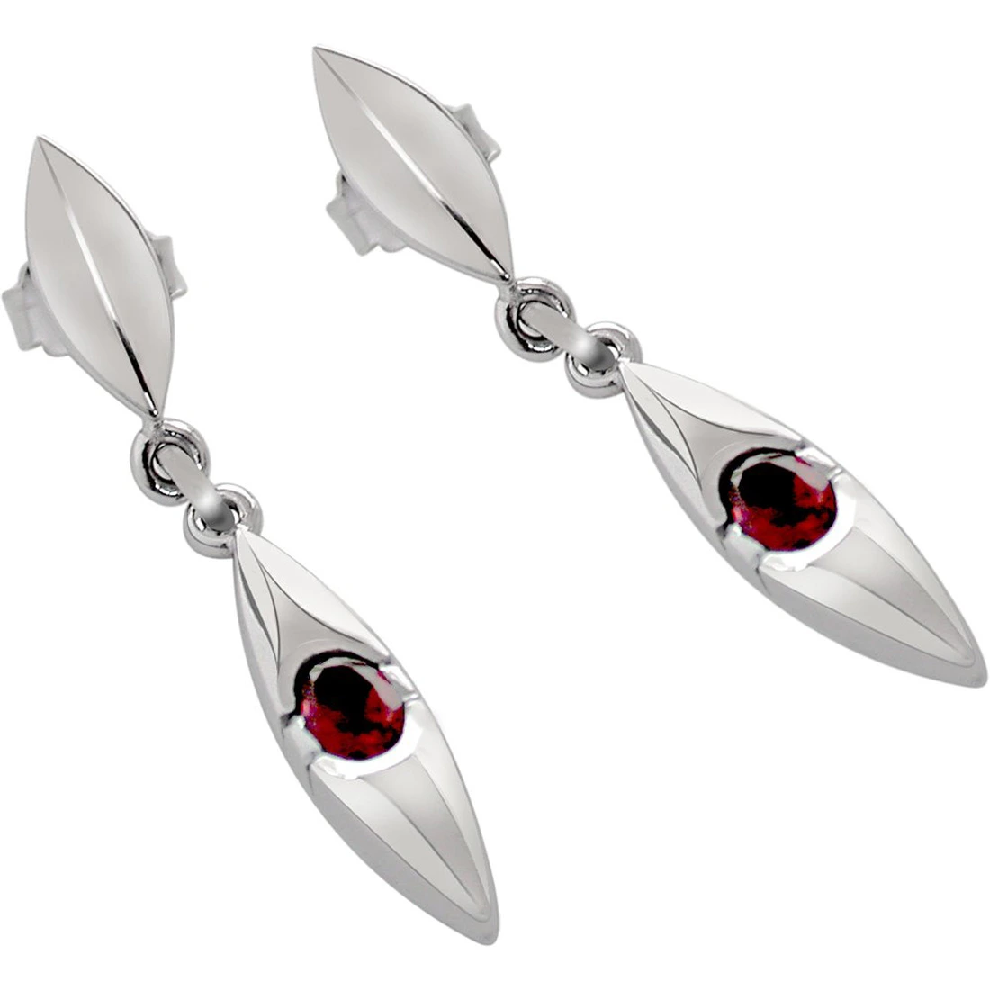 Adoration - Oval Shaped Red Garnet & Sterling Silver Hanging Earrings for Women (SDS85)