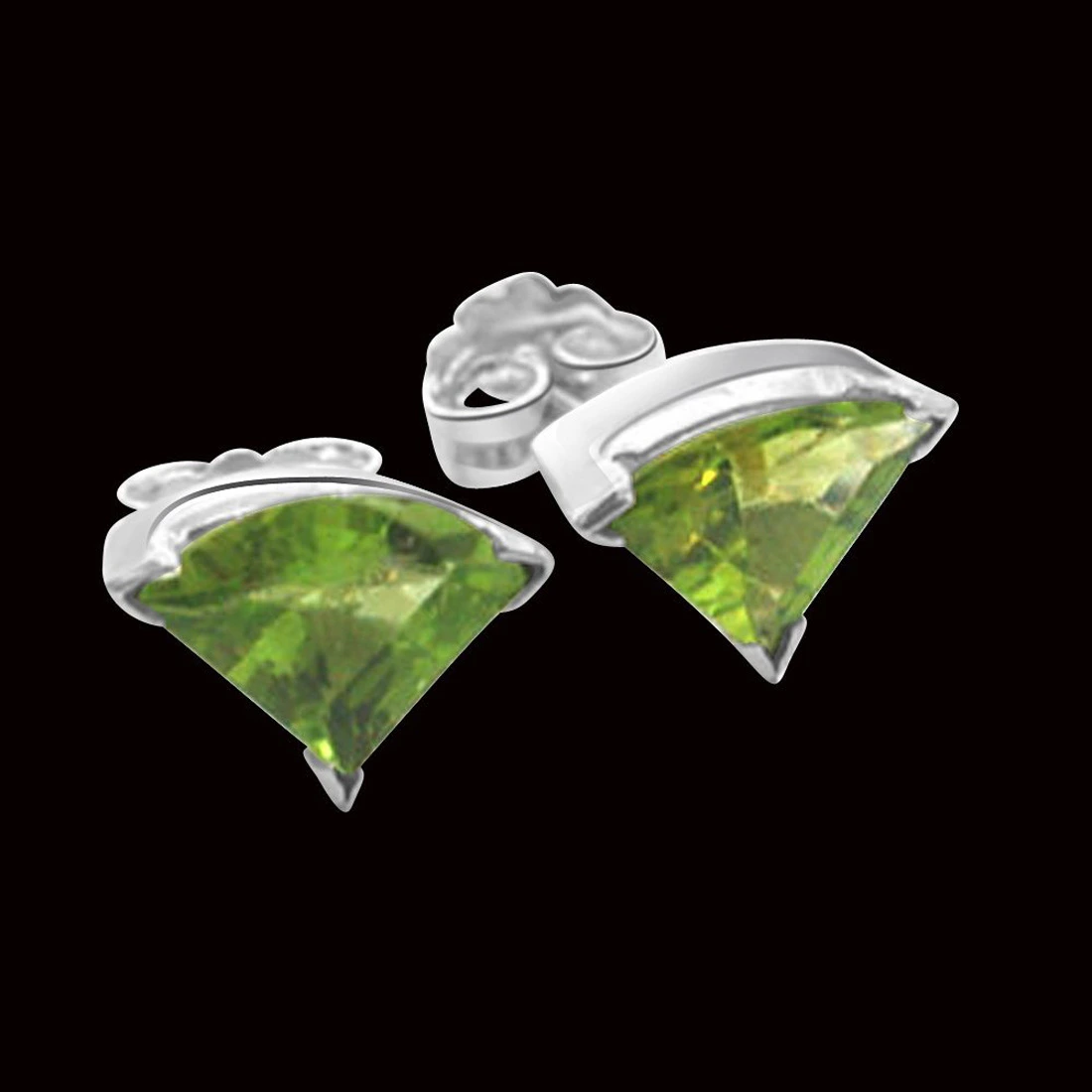 Bloom - Trillion shaped Green Peridot Gemstone & Sterling Silver Earrings for Women (SDS95)