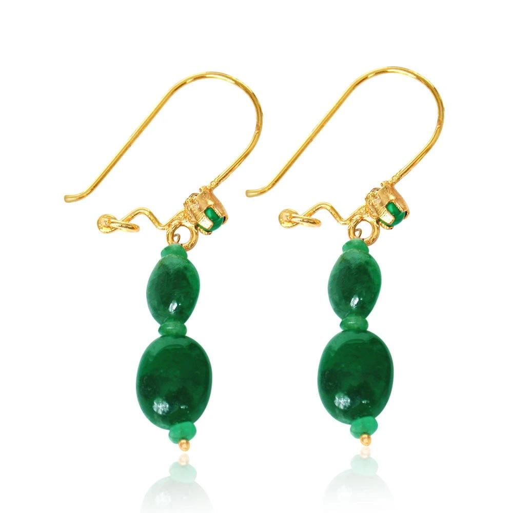 Genuine Oval Shaped Green Emerald Necklace & Earring Jewellery Set for Women (SN185SE100)