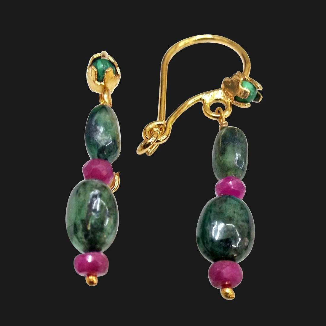 Enriching Elegance - Real Oval Emerald & Red Ruby Beads Hanging Earrings for Women (SE101)