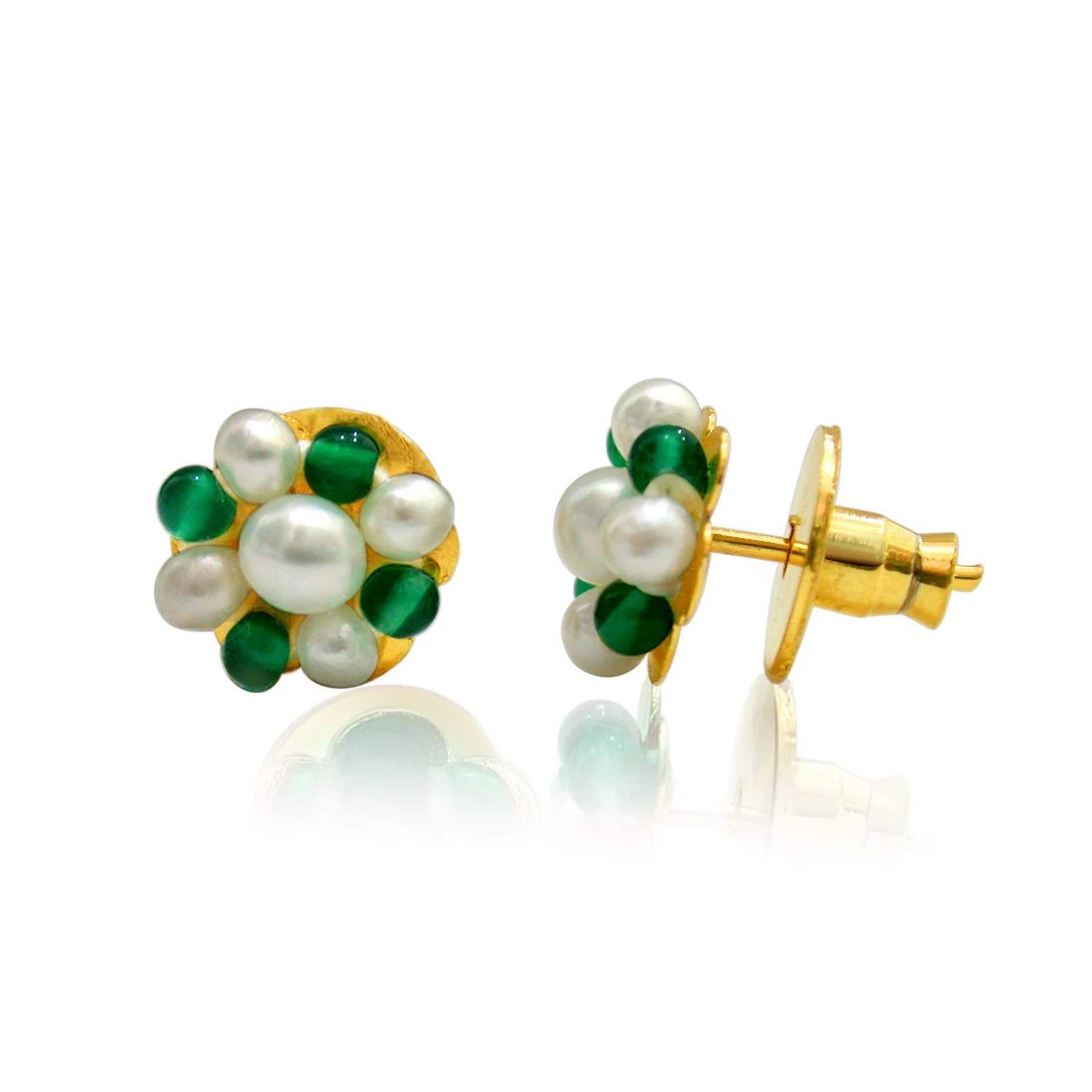 Real Freshwater Pearl & Green Onyx Beads Kuda Jodi Earrings for Women (SE110)