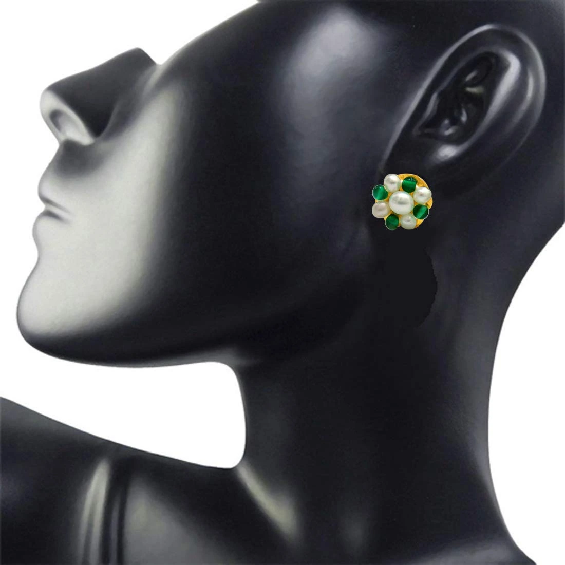 Real Freshwater Pearl & Green Onyx Beads Kuda Jodi Earrings for Women (SE110)