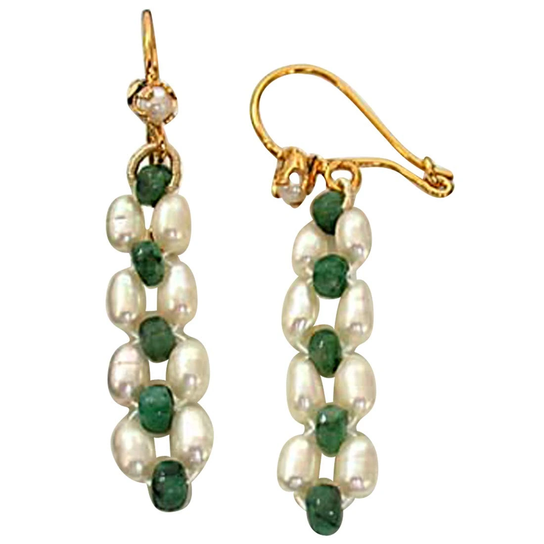 Real Emerald beads & Rice Pearl Hanging Earrings for Women (SE125)