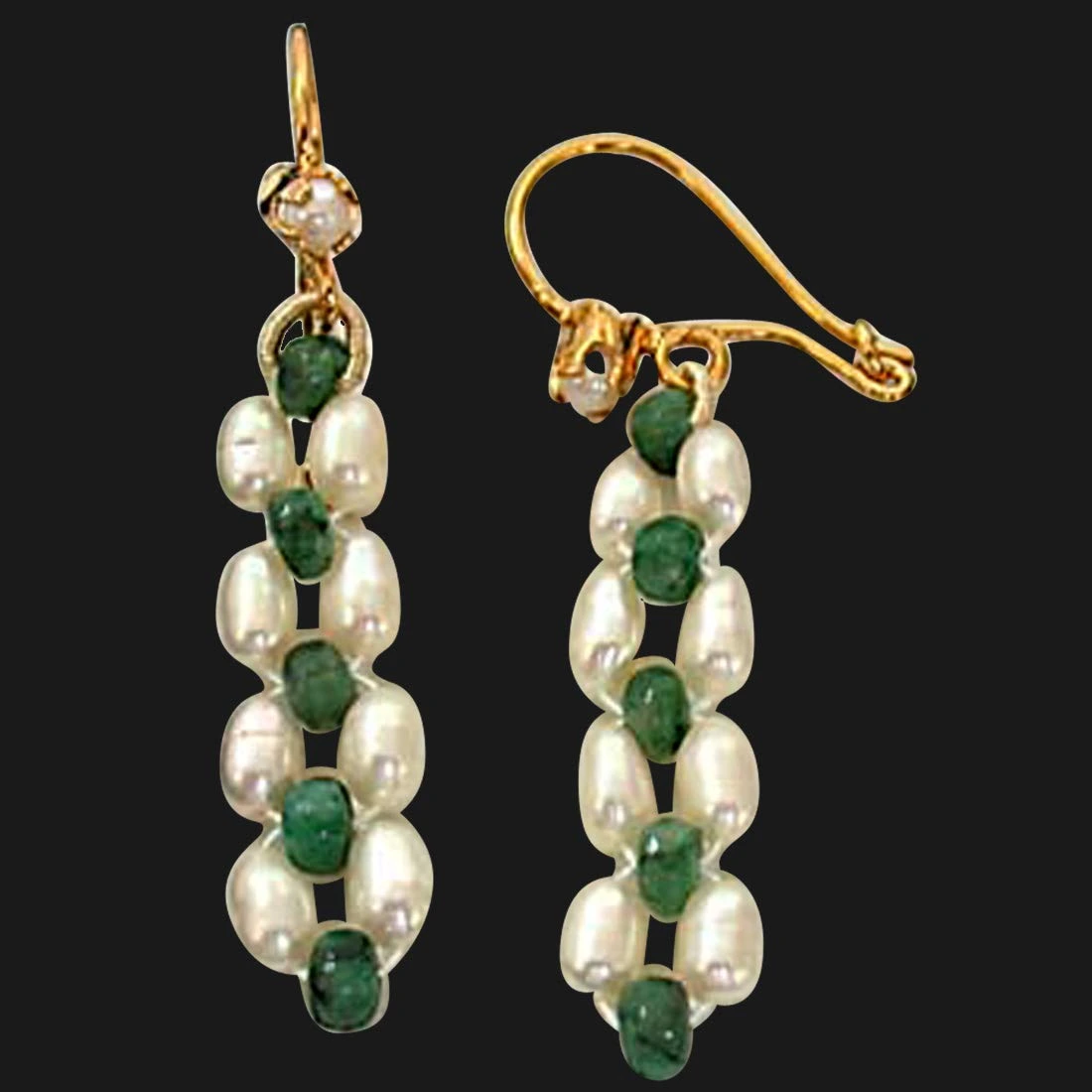 Real Emerald beads & Rice Pearl Hanging Earrings for Women (SE125)