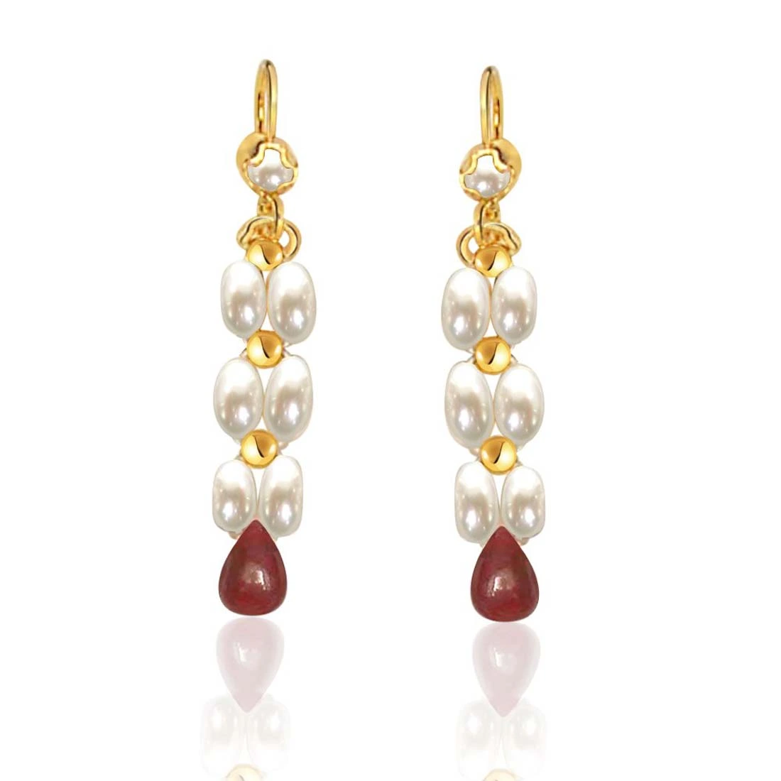 Dangling Real Rice Pearl, Drop Ruby Earrings for Women (SE126)
