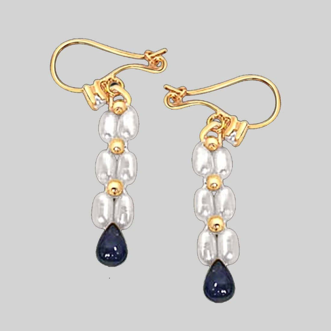 Real Drop Sapphire & Rice Pearl Hanging Earrings for Women (SE127)