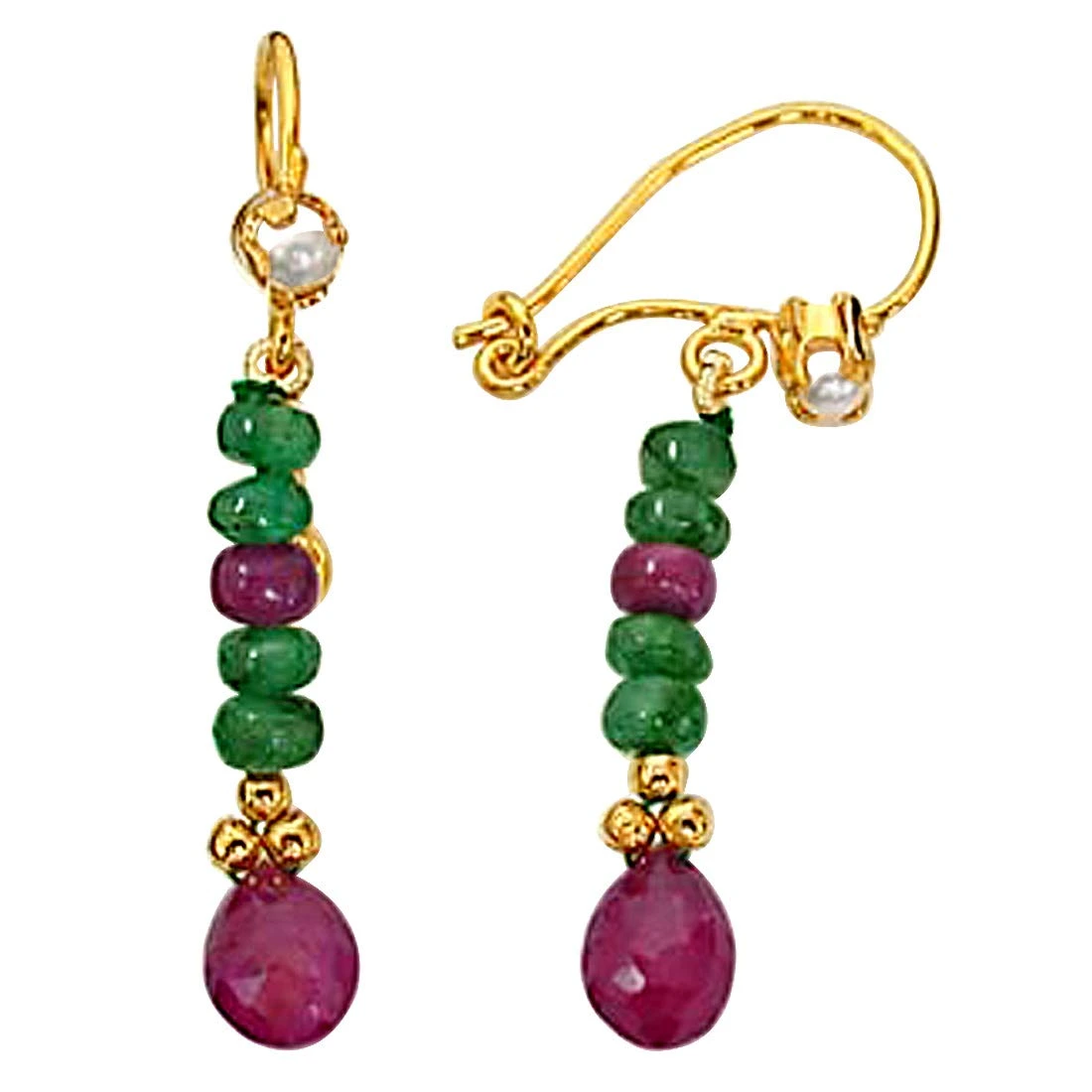 Real Red Ruby & Green Emerald Hanging Earrings for Women (SE131)
