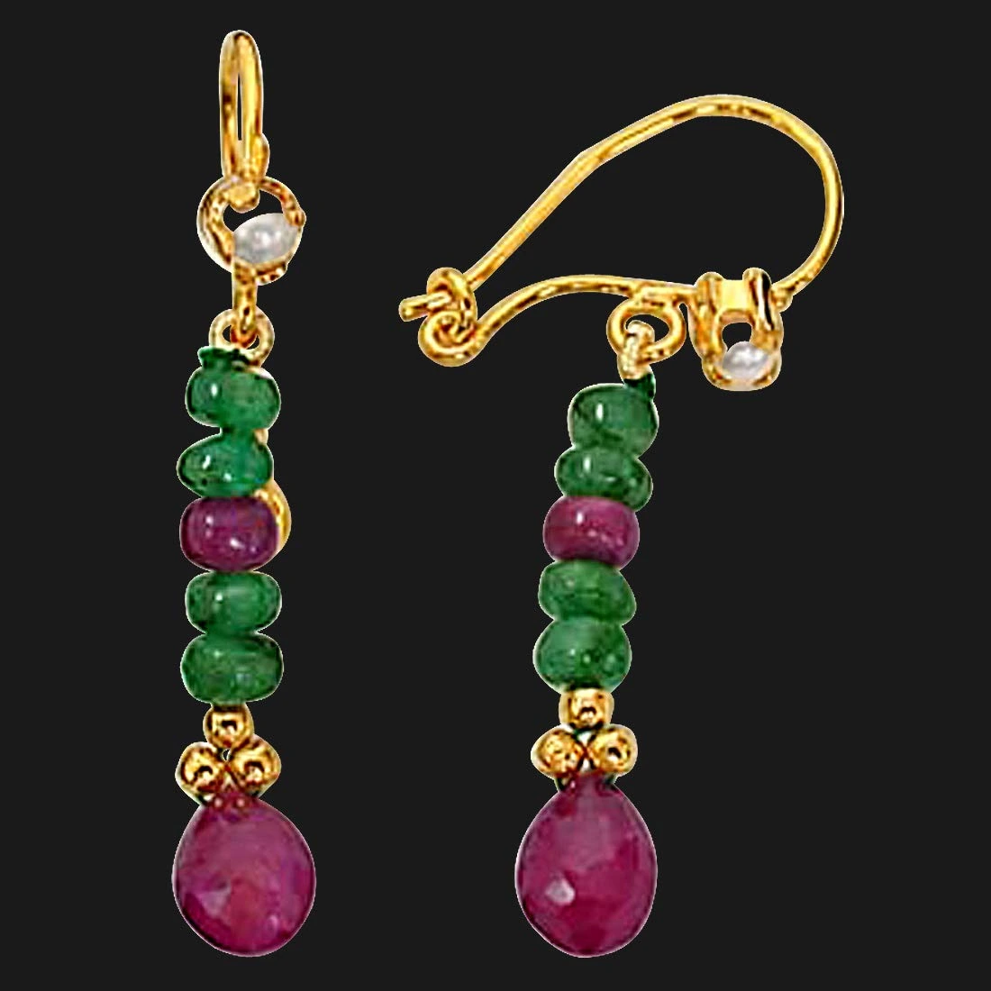 Real Red Ruby & Green Emerald Hanging Earrings for Women (SE131)