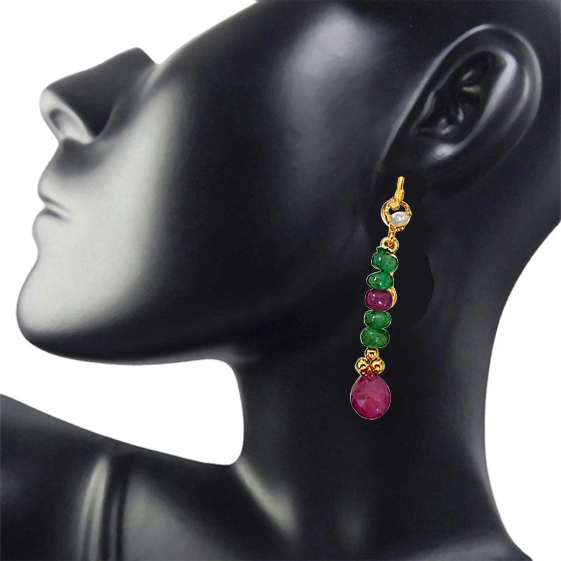Real Red Ruby & Green Emerald Hanging Earrings for Women (SE131)