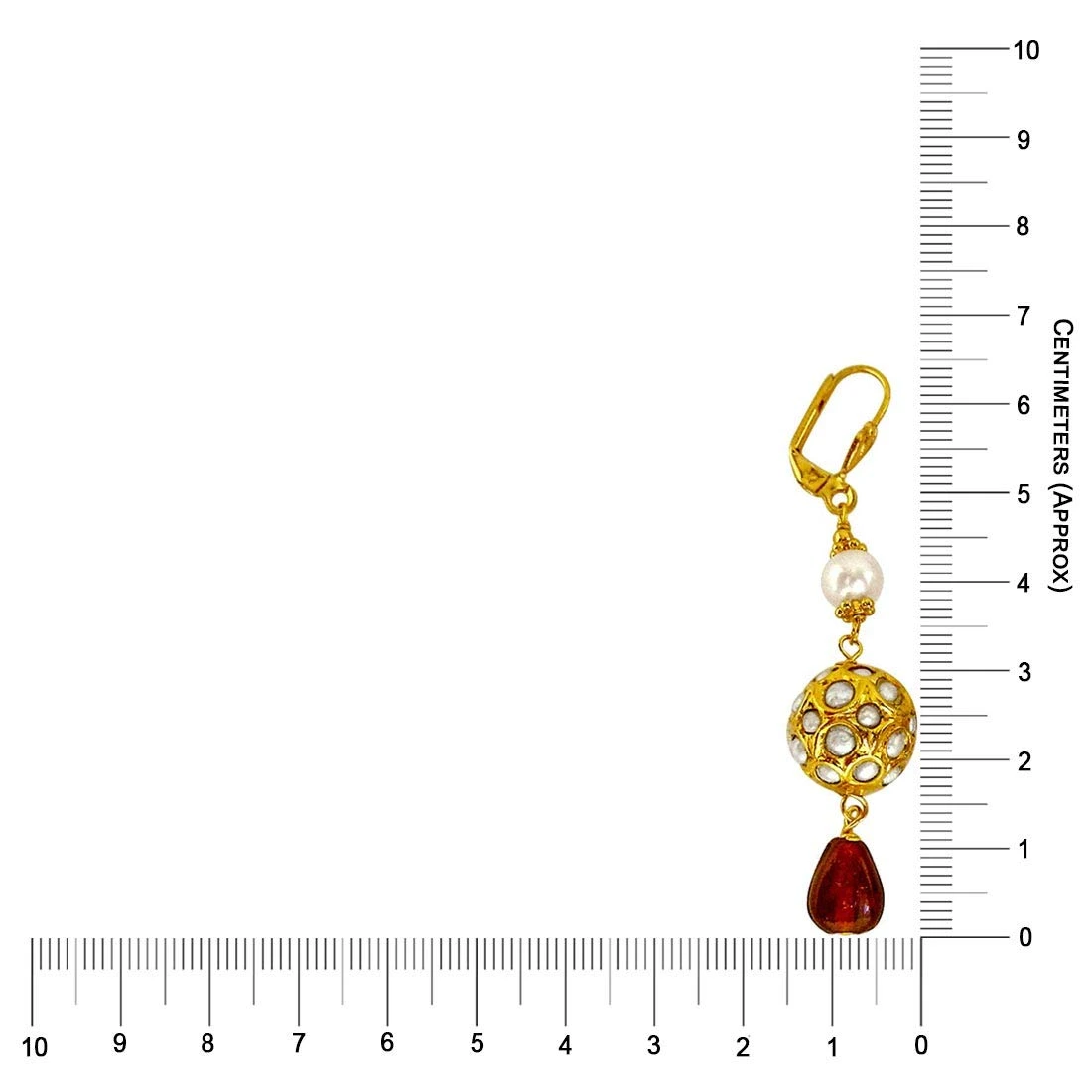 Round Kundan Beads & Red Coloured stone hanging Earrings for Women (SE133)